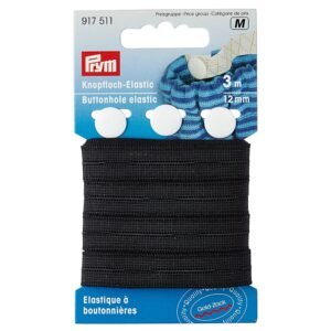 Prym Knappehullstrikk 12mm. sort 3m knapper